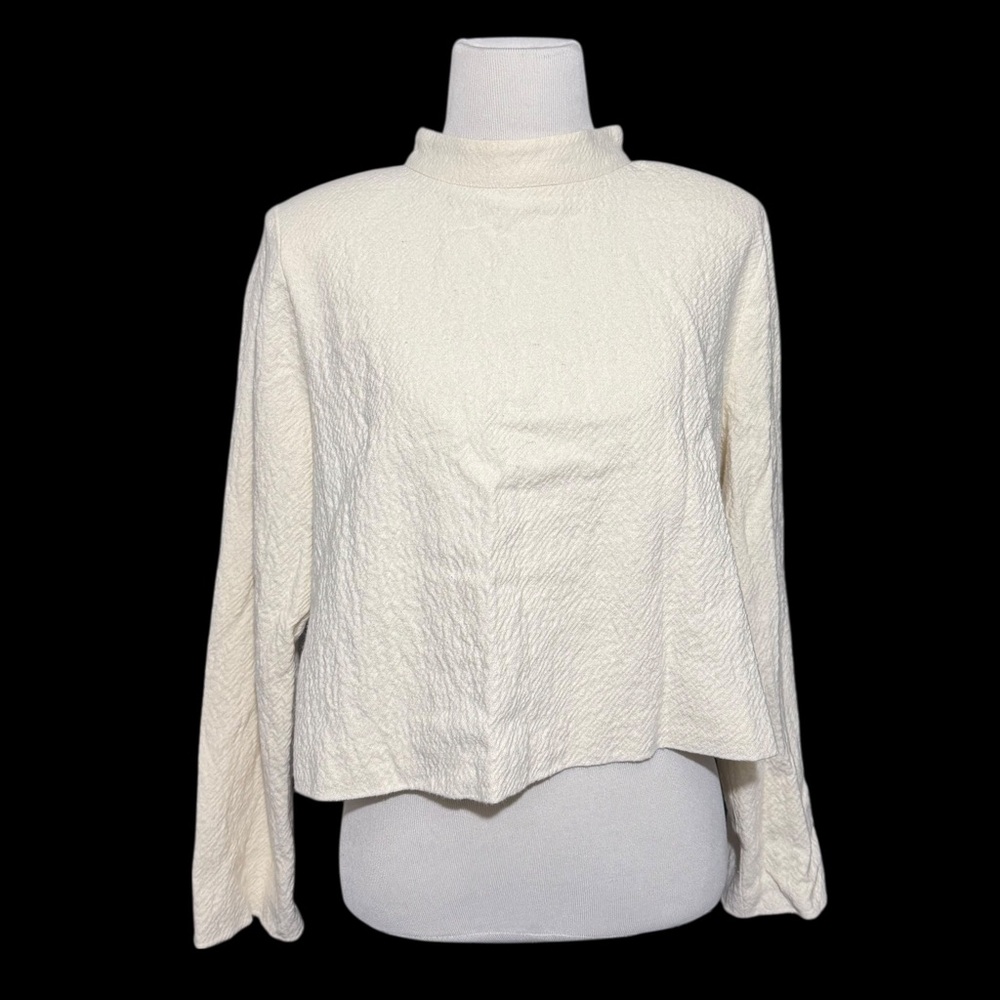 Rosae Paris Textured Cream Mock Neck Top